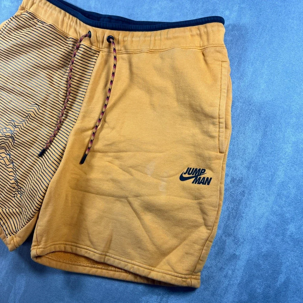 Jordan Nike Jumpman Mens Fleece Shorts Large Yellow Gold Stripe Graphic